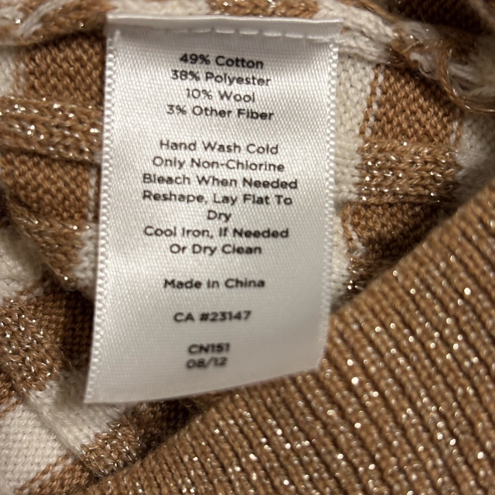 Talbots Pullover Sweater Gold Metallic Sparkle Shimmer Striped Knit Top Size PM - Picture 4 of 8